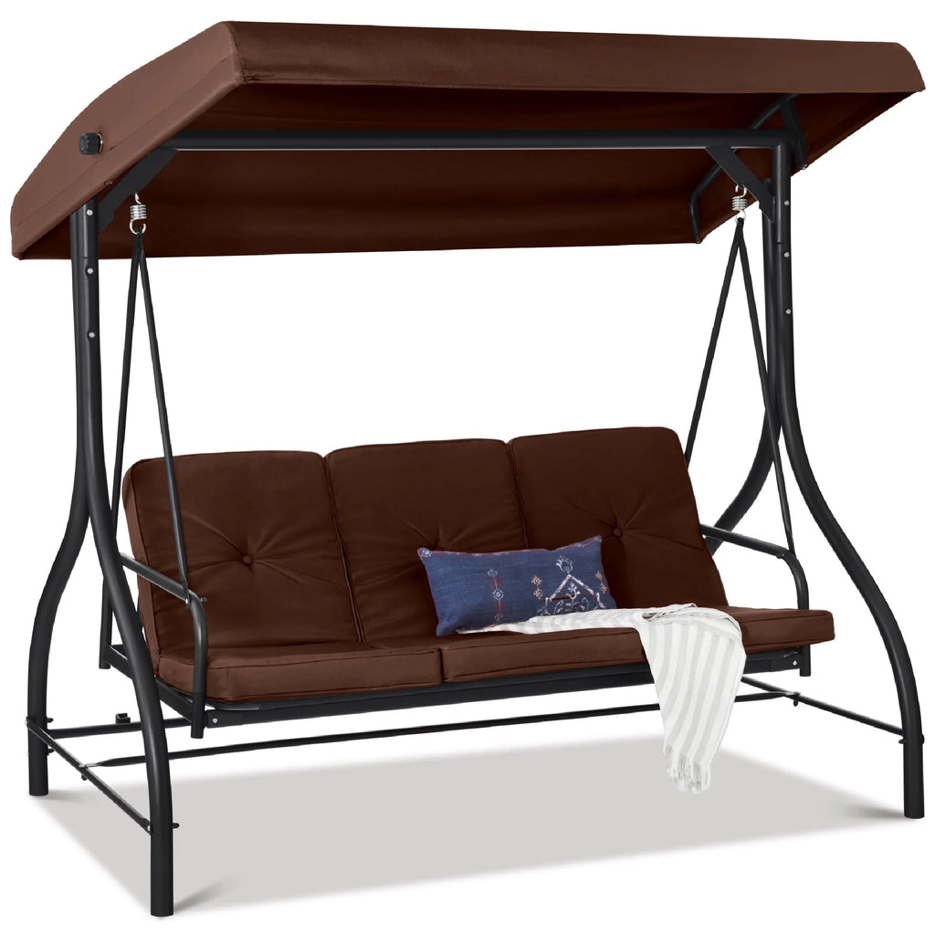 3-Seat Outdoor Converting Canopy Swing Glider Hammock with Removable Cushions A9431
