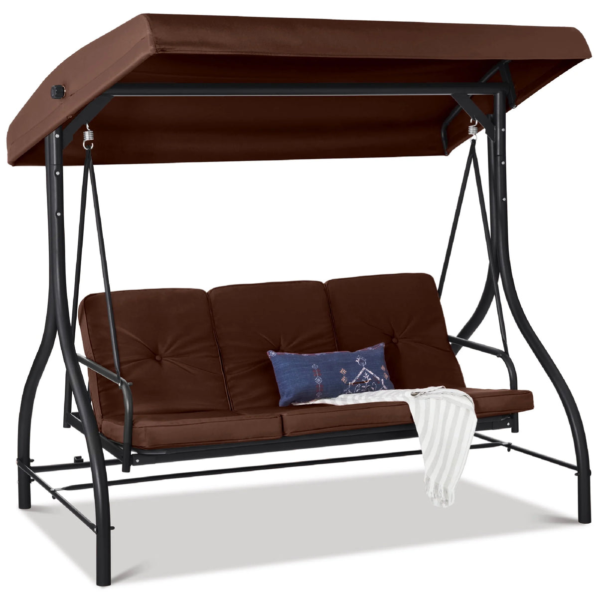 3-Seat Outdoor Converting Canopy Swing Glider Hammock with Removable Cushions A9431