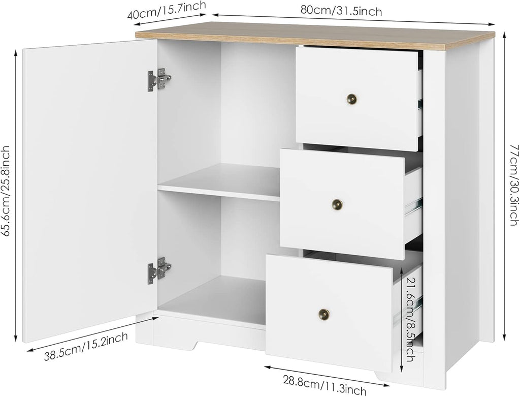 White Oak 3 Drawer 1 Door Storage Cabinet P371