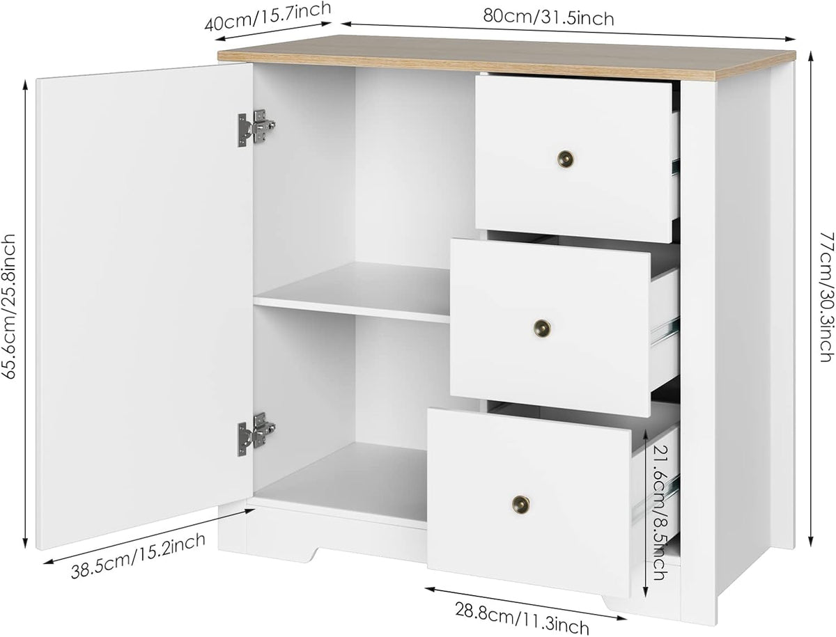 White Oak 3 Drawer 1 Door Storage Cabinet P371