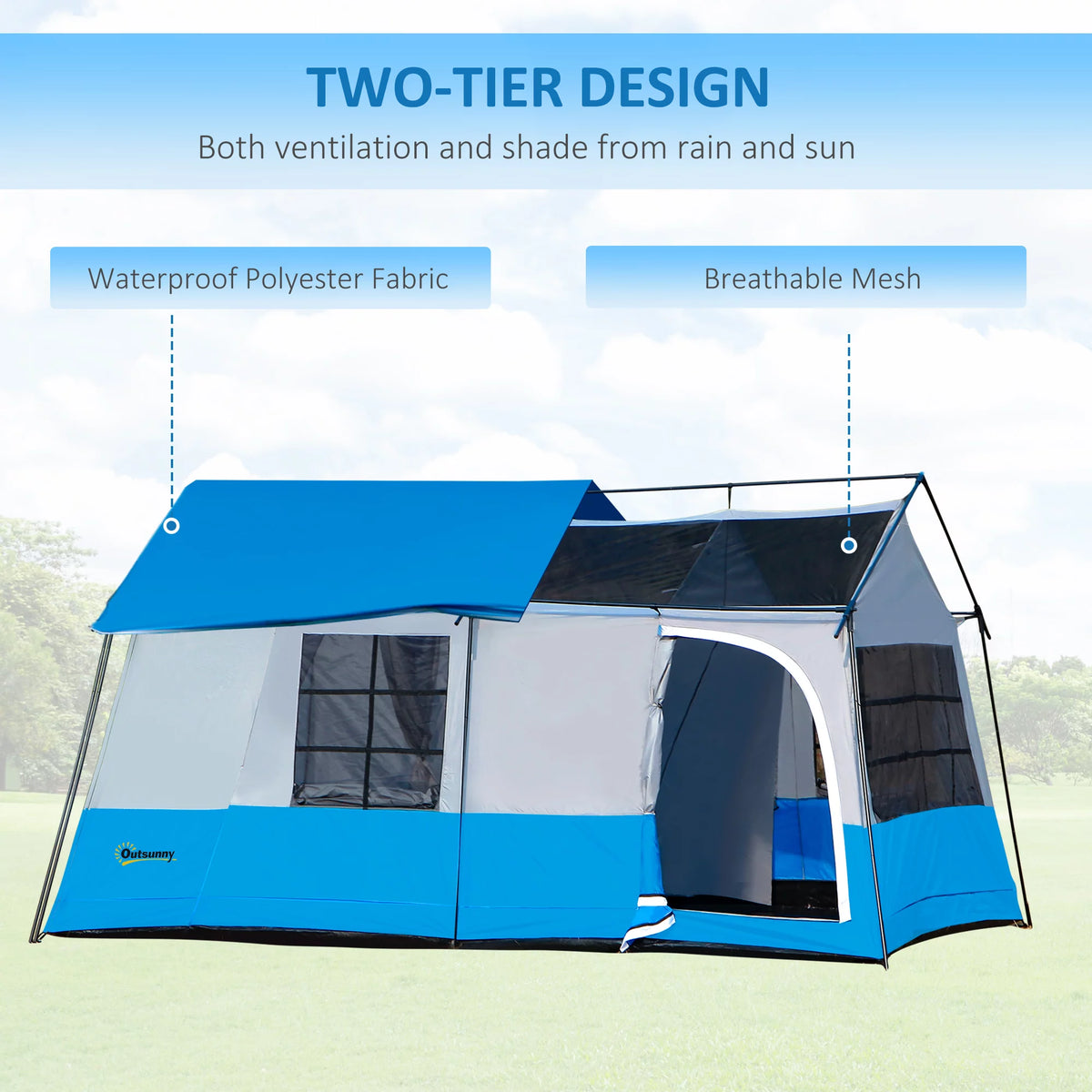 Large 10-Person Camping Tent with Rain Cover X365