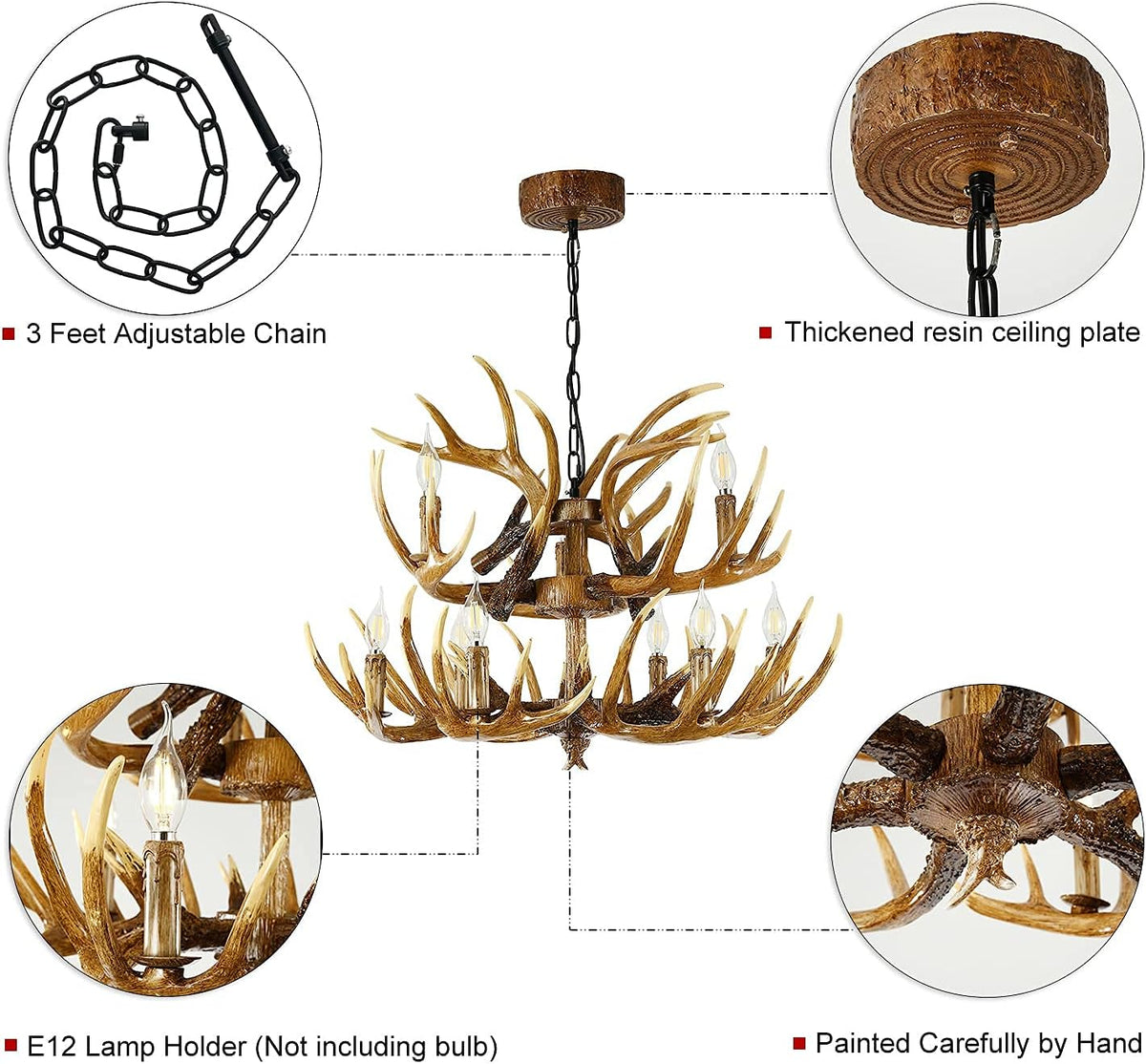 Antler Chandelier 9 Lights E12 Base D477407