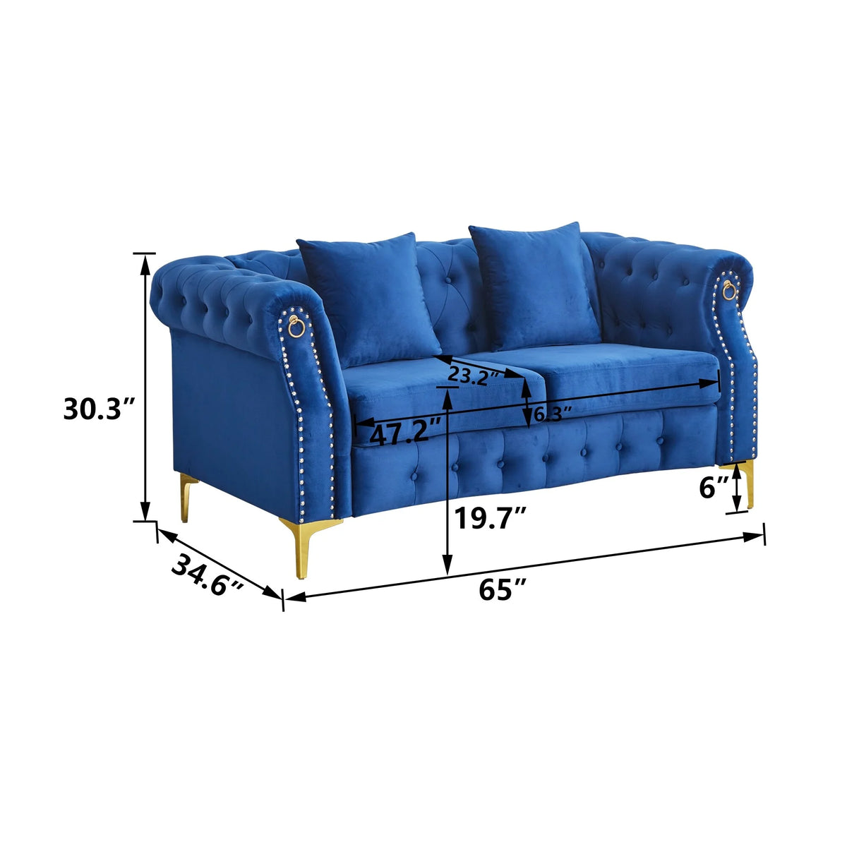 Blue Velvet Button-tufted Loveseat W91708