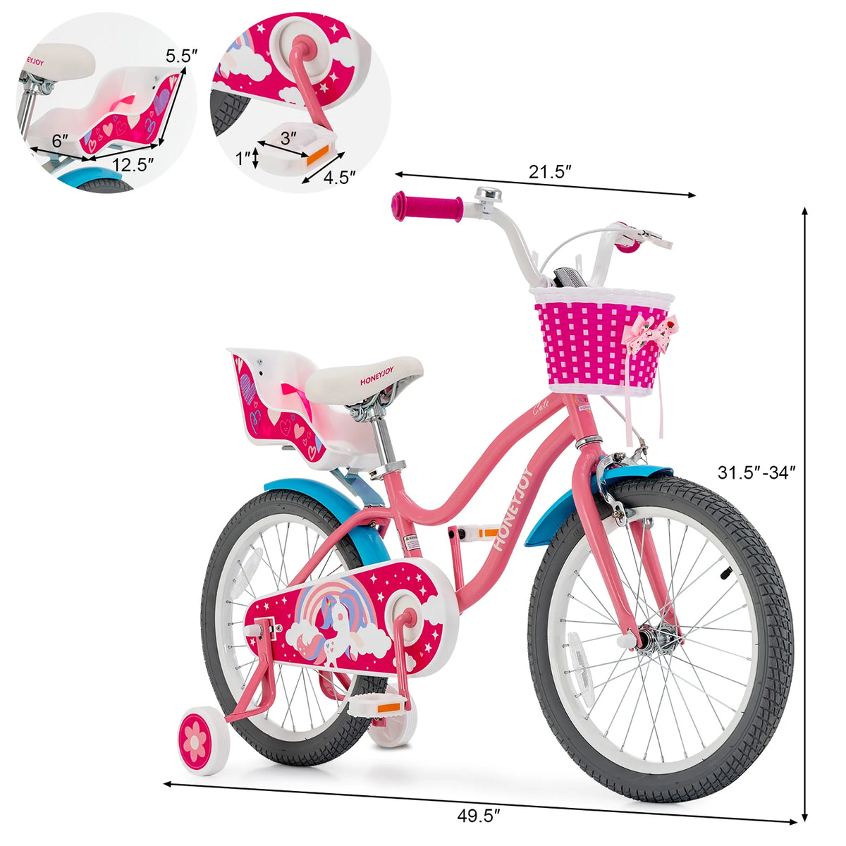 18 Inches Kids Bicycle with Training Wheels Pink D5691