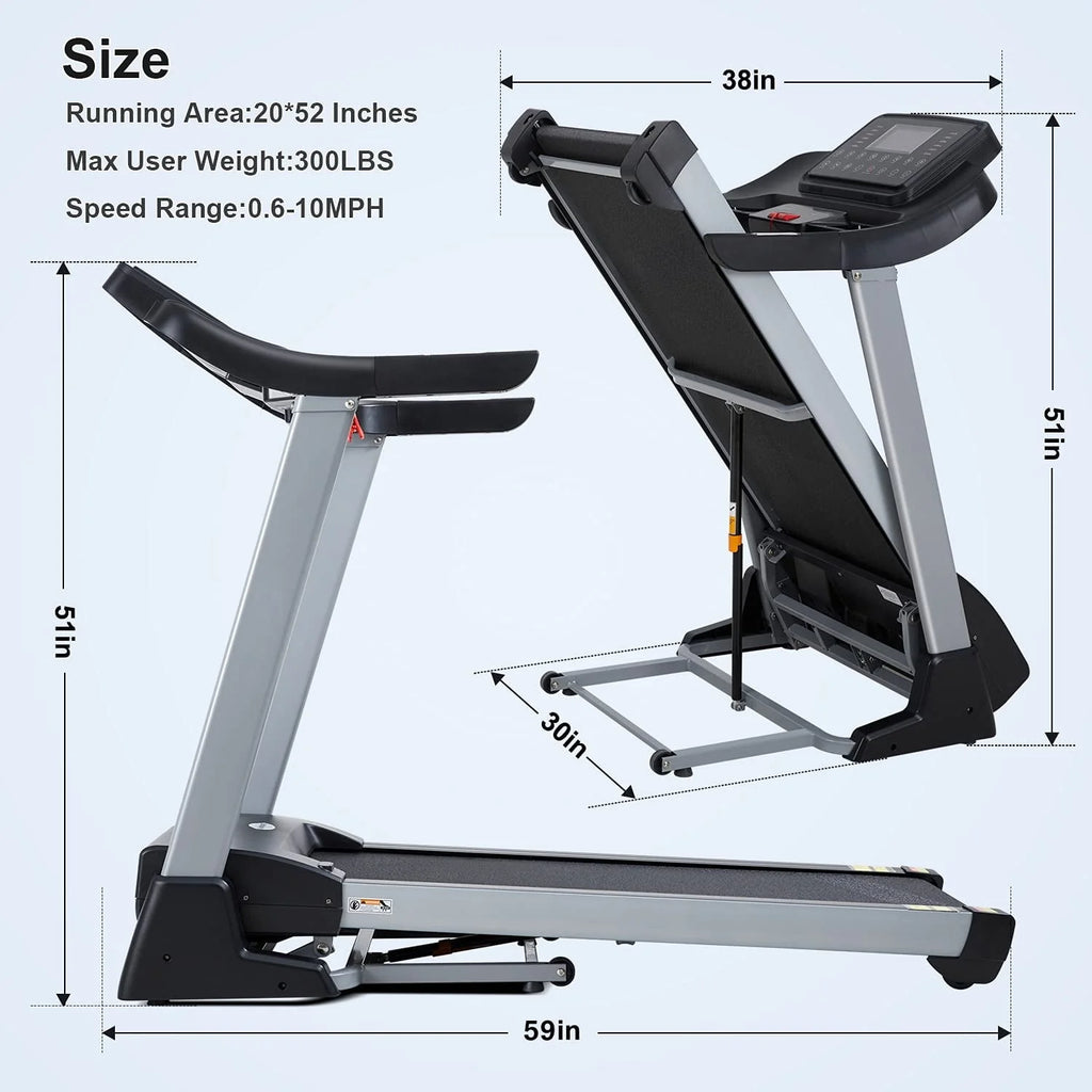 3HP Folding Treadmill with 15% Auto Incline, 300 LBS Capacity P974