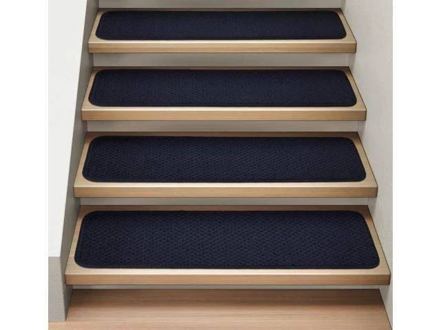 Set of 12 Attachable Indoor Carpet Stair Treads Navy Blue 8 in. x 30 in. N841499