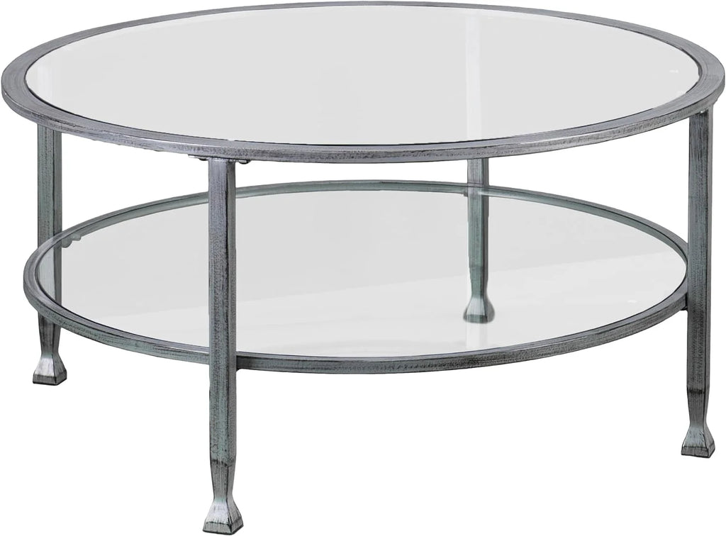 Round 2-Tier Metal Glass Coffee Table B76087