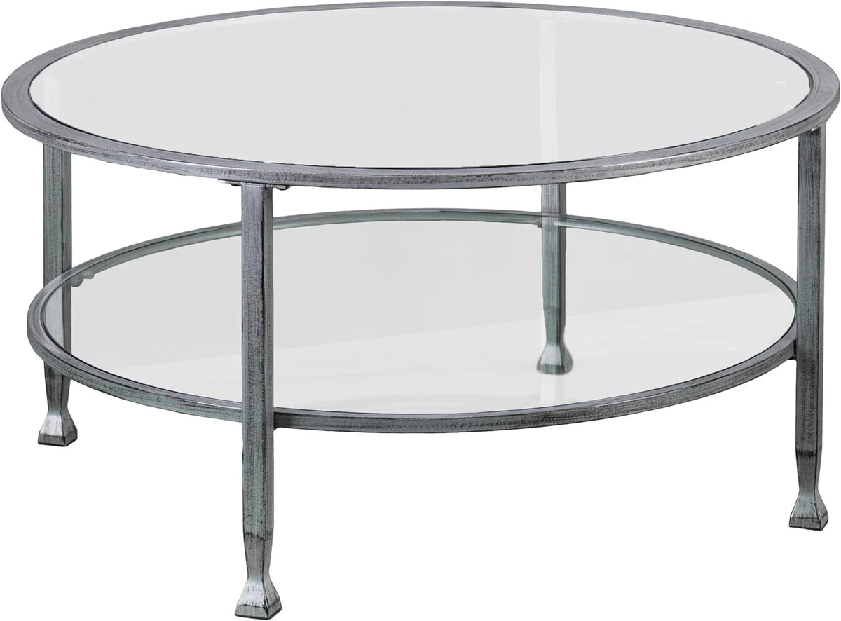 Round 2-Tier Metal Glass Coffee Table B76087