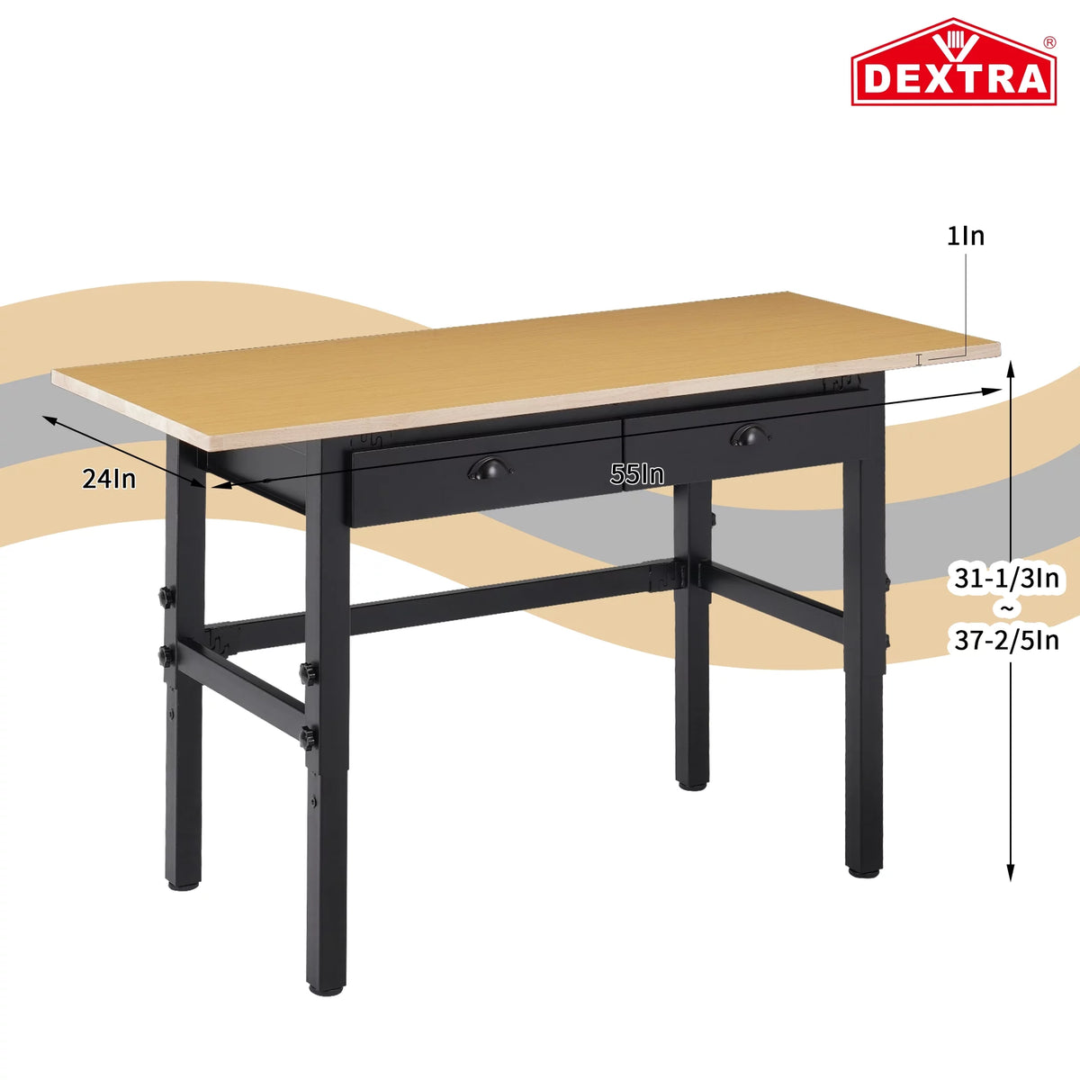 55'' Adjustable Work Bench with Power Outlets and Drawers T341929