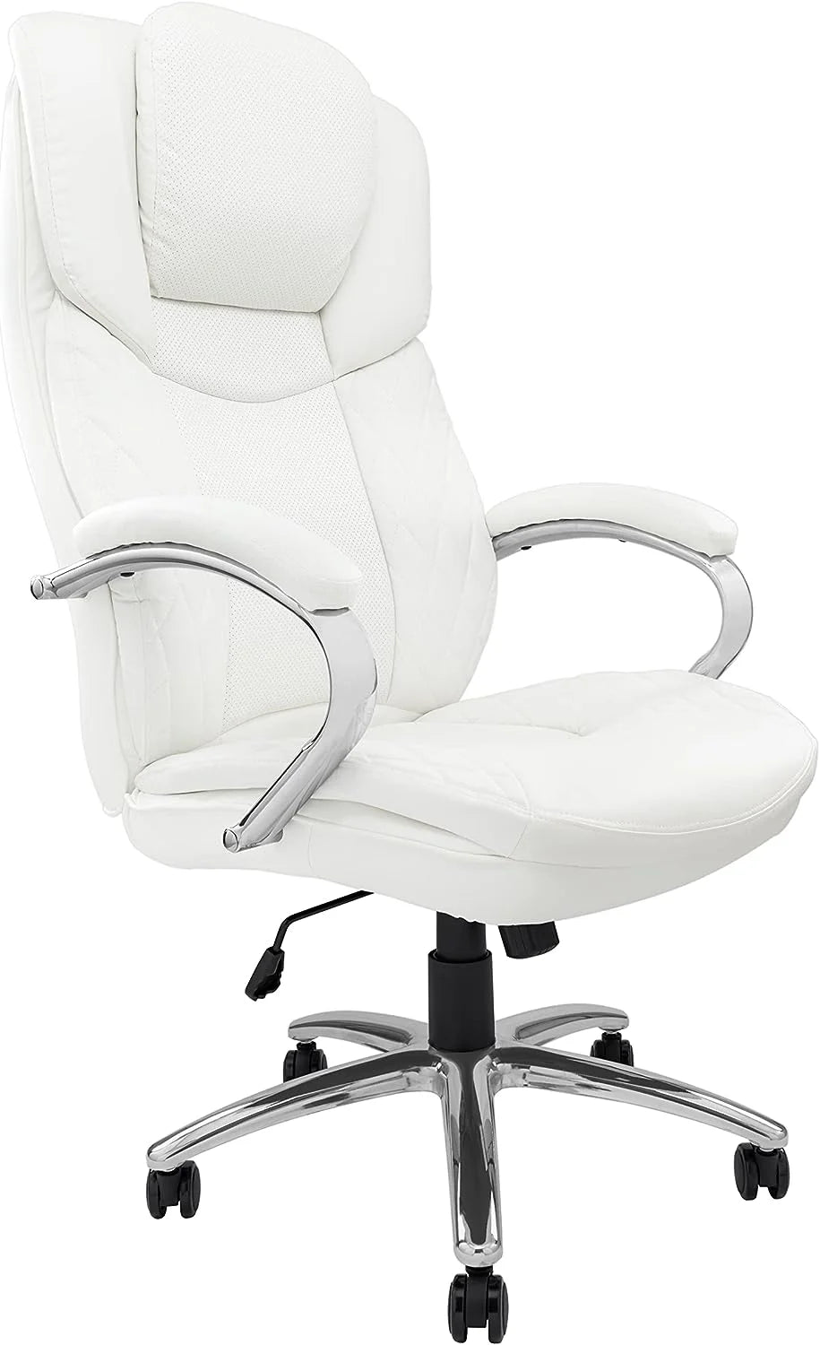 White Leather Executive Office Chair with Wheels Q2998
