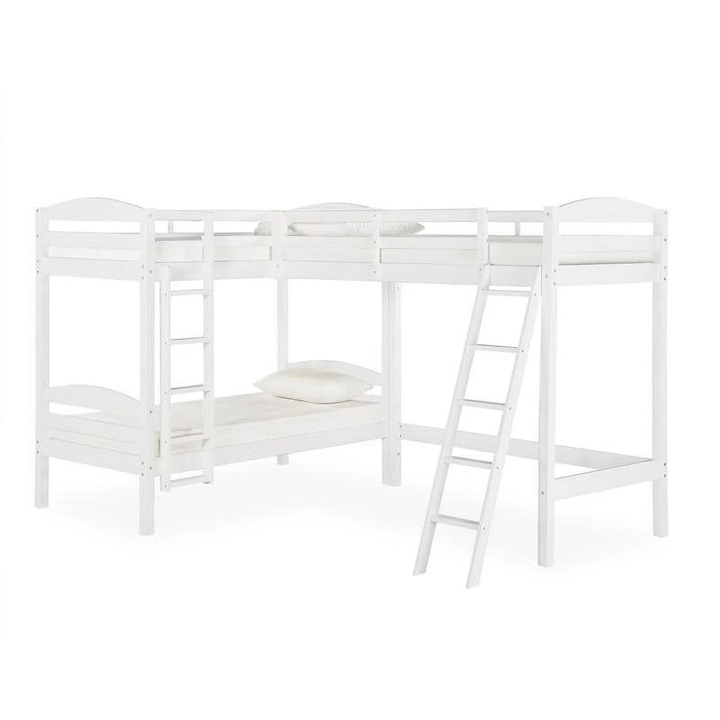 2 Tier Twin Triple Wooden Bunk Bed in White D3687
