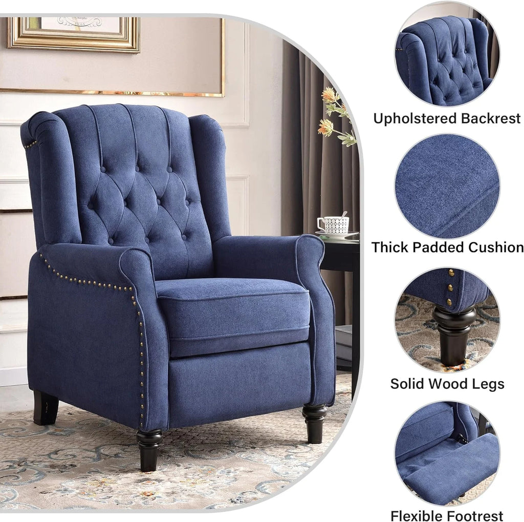 Blue Fabric Push Back Recliner Chair Set Of 2 D6825