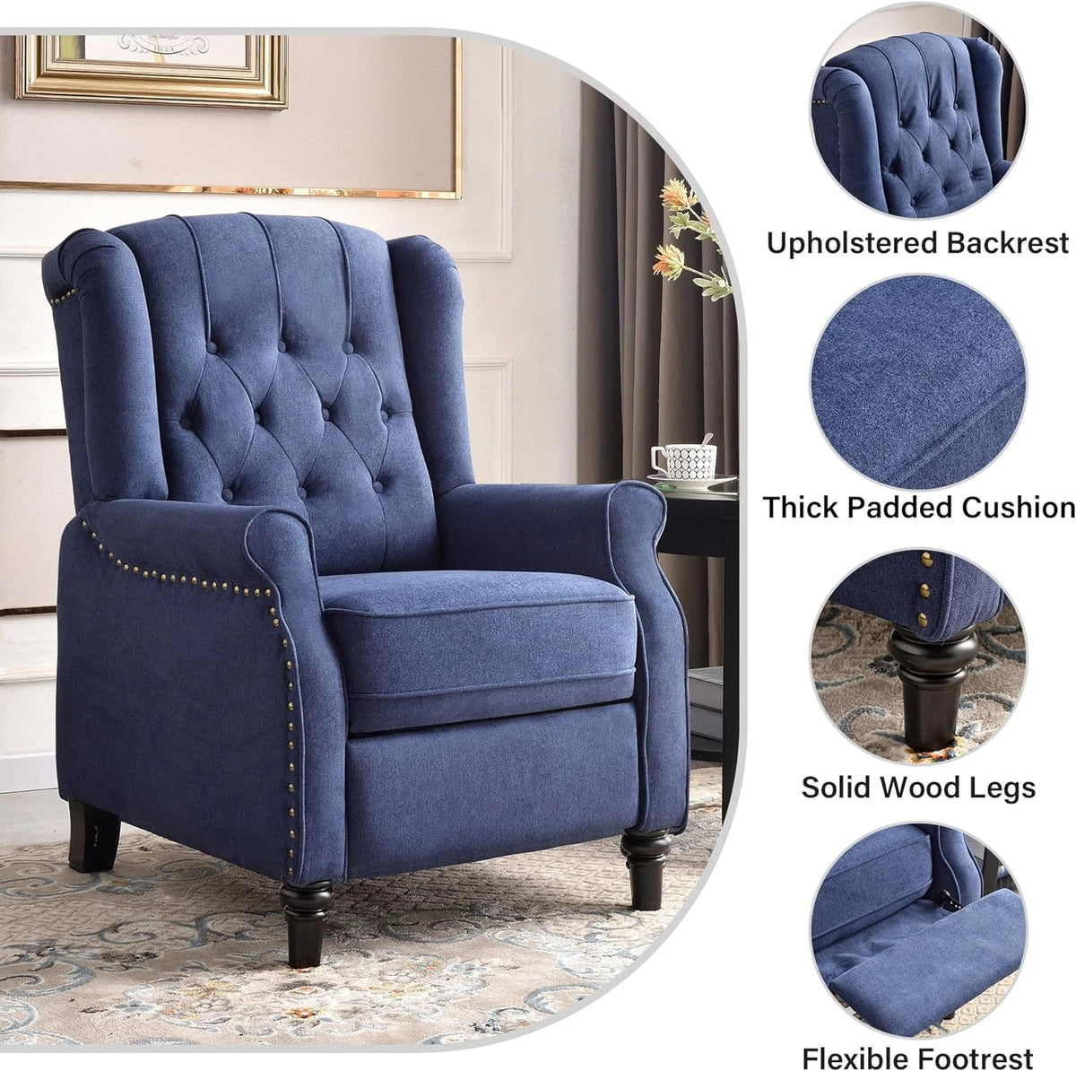 Blue Fabric Push Back Recliner Chair Set Of 2 D6825
