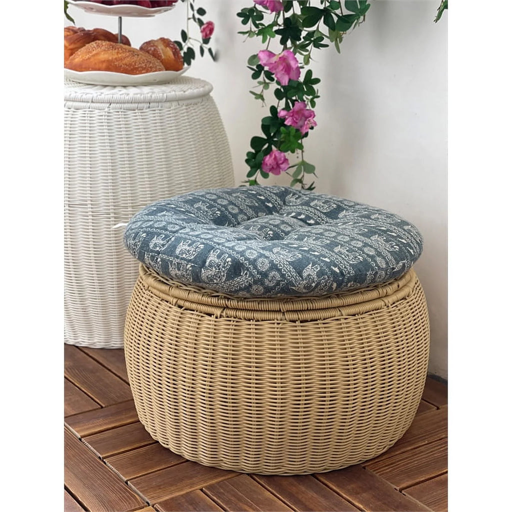 Wicker Rattan Storage Footstool Q48875