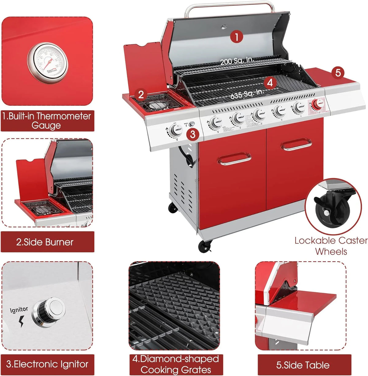 6-Burner Gas Grill with Sear Burner and Side Burner O36894