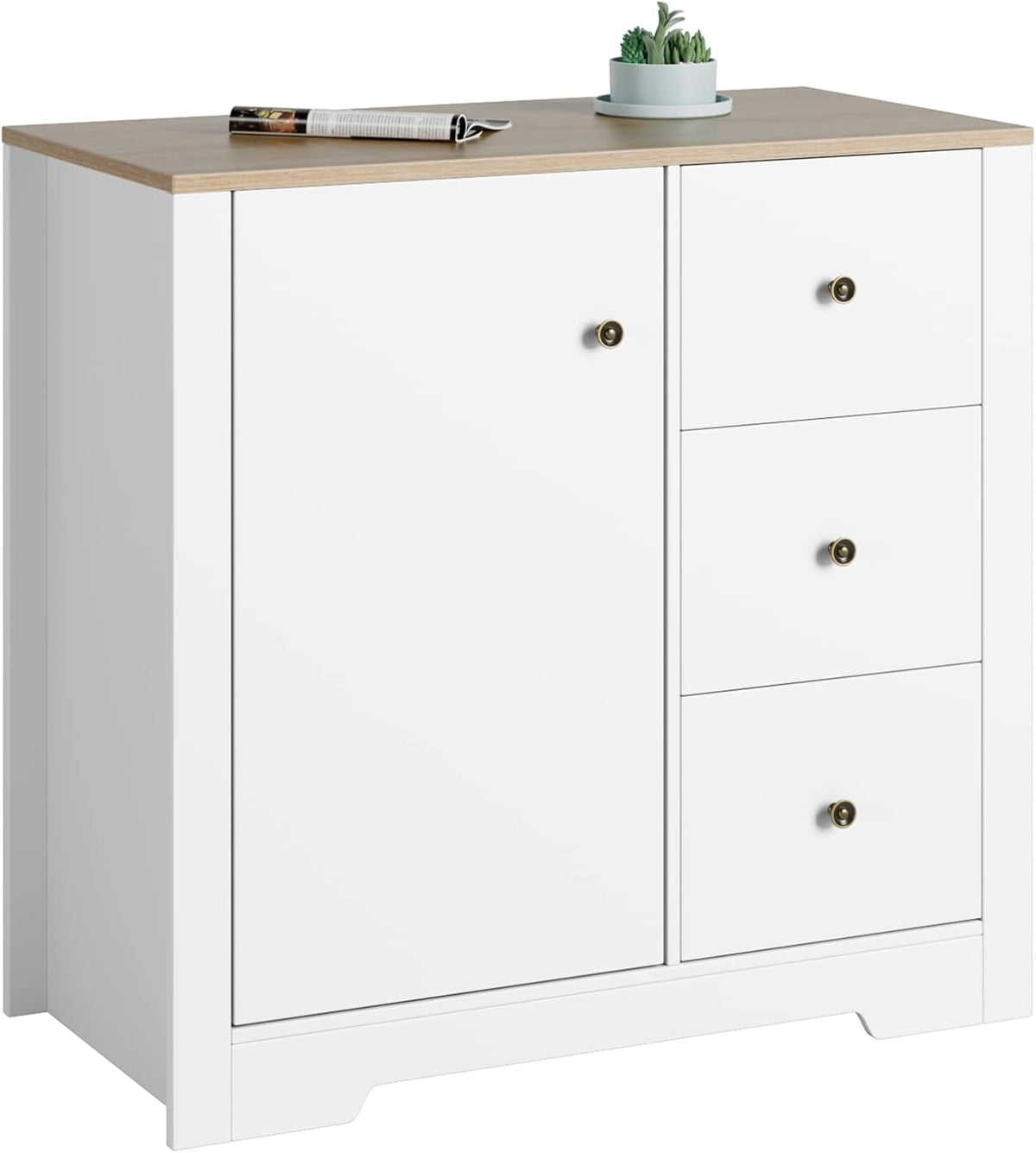 White Oak 3 Drawer 1 Door Storage Cabinet P371