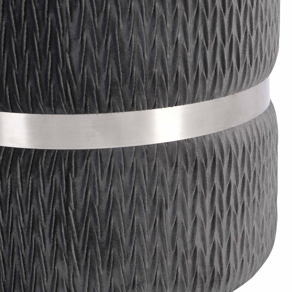 Gray Velvet Round Storage Ottoman C51345