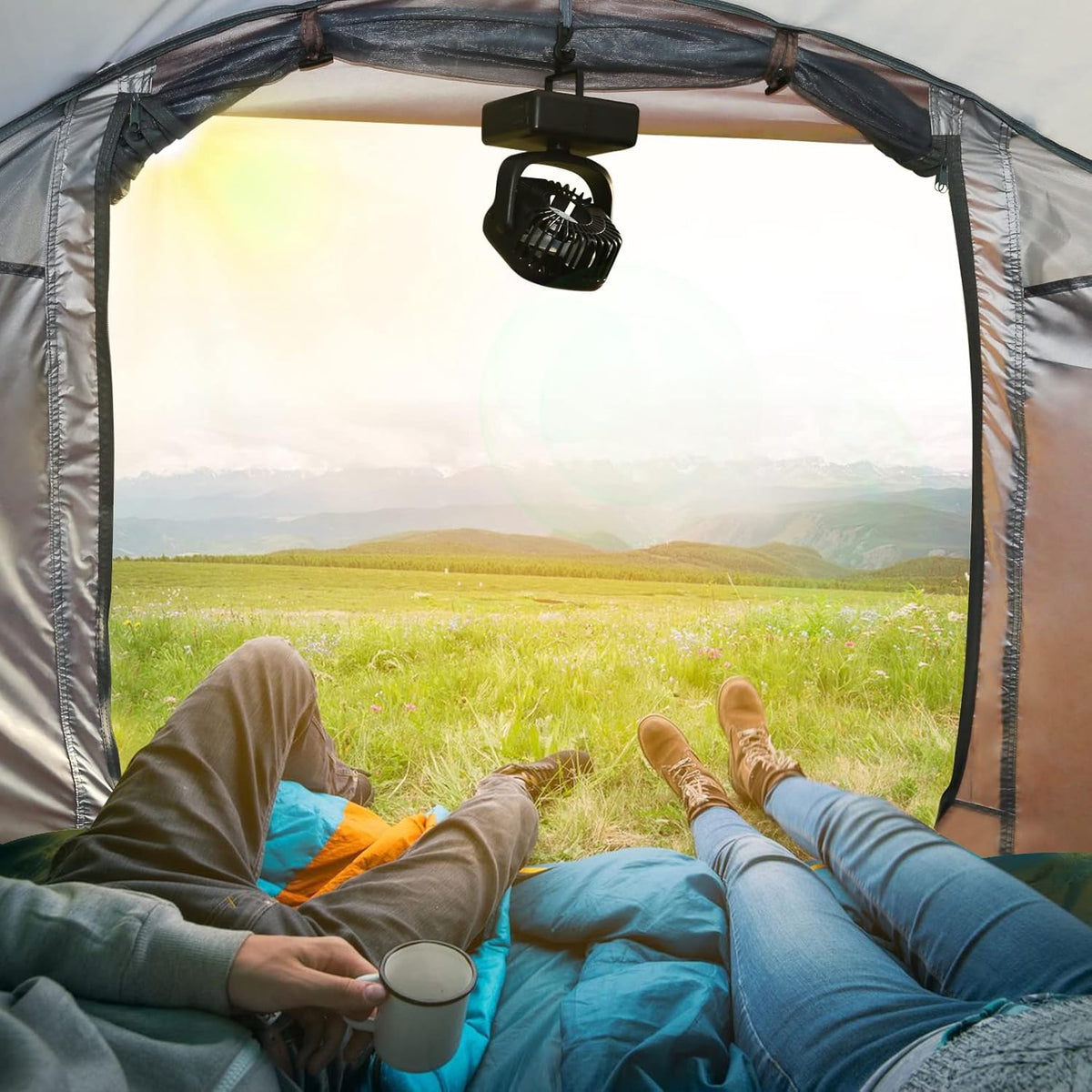 4 Person Pop Up Tent with 2 Mesh Windows & Doors Waterproof Brown V179689