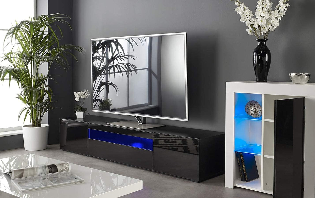 Modern Black Modular TV Cabinet with LED Lights L7184