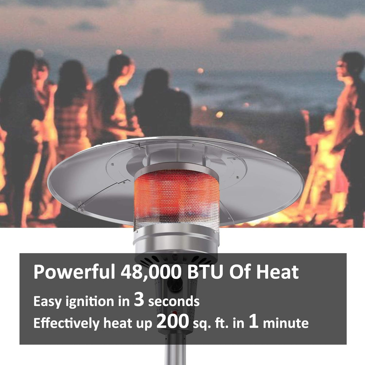 Gas Patio Heater with Wheels and Cover, 48,000 BTU Portable Propane Heater E433