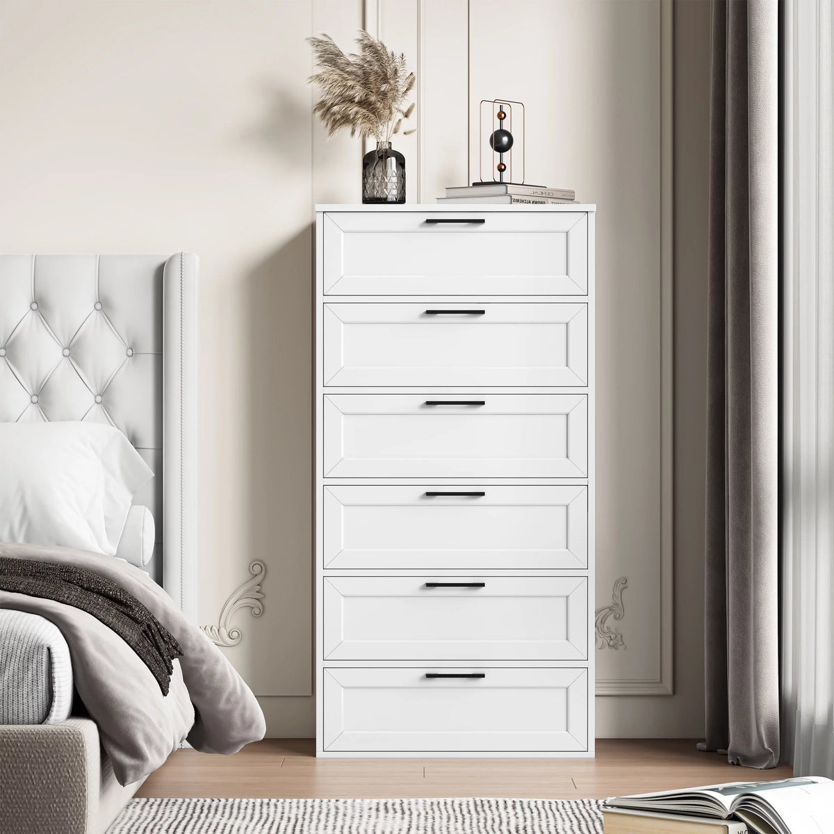 White 6 Drawer Tall Dresser H996