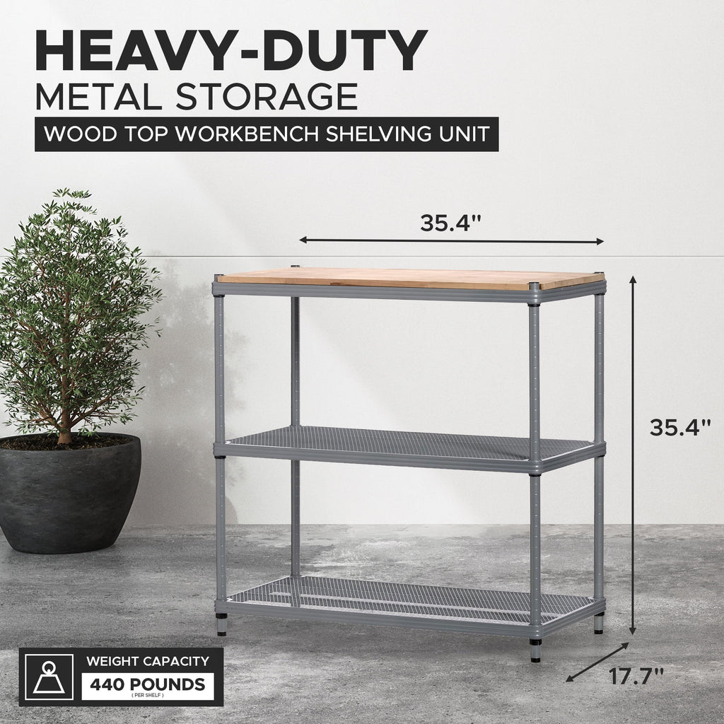 Metal Storage Wood Top Workbench Shelf Unit U7841