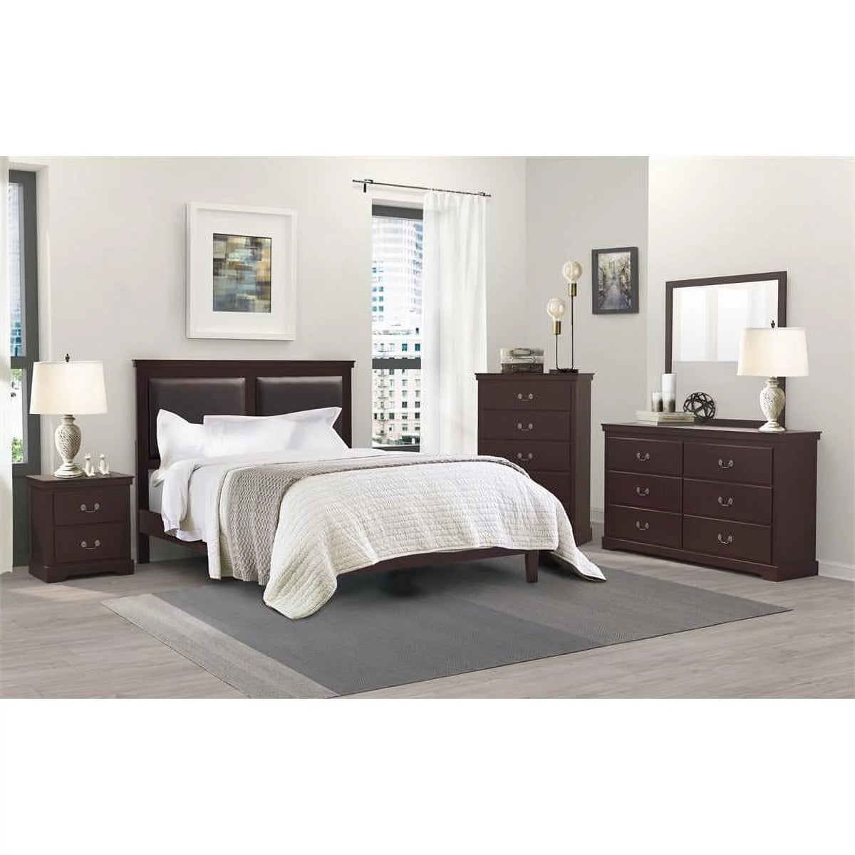 Cherry 2-Drawers Traditional Wood Nightstand N3375