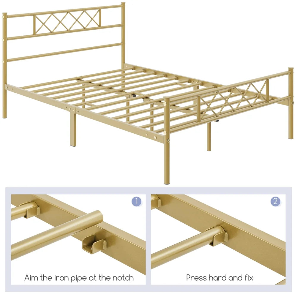 Twin Metal Bed Frame with Crisscross Headboard & Footboard, White Z6024