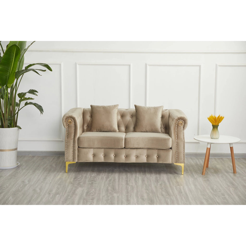 Blue Velvet Button-tufted Loveseat W91708