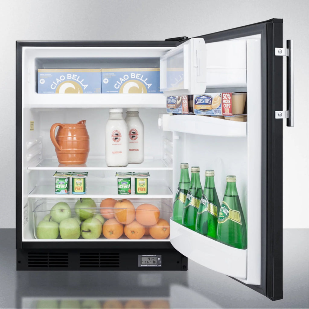 Black Undercounter Refrigerator-Freezer with Thermometer and Alarm M7975