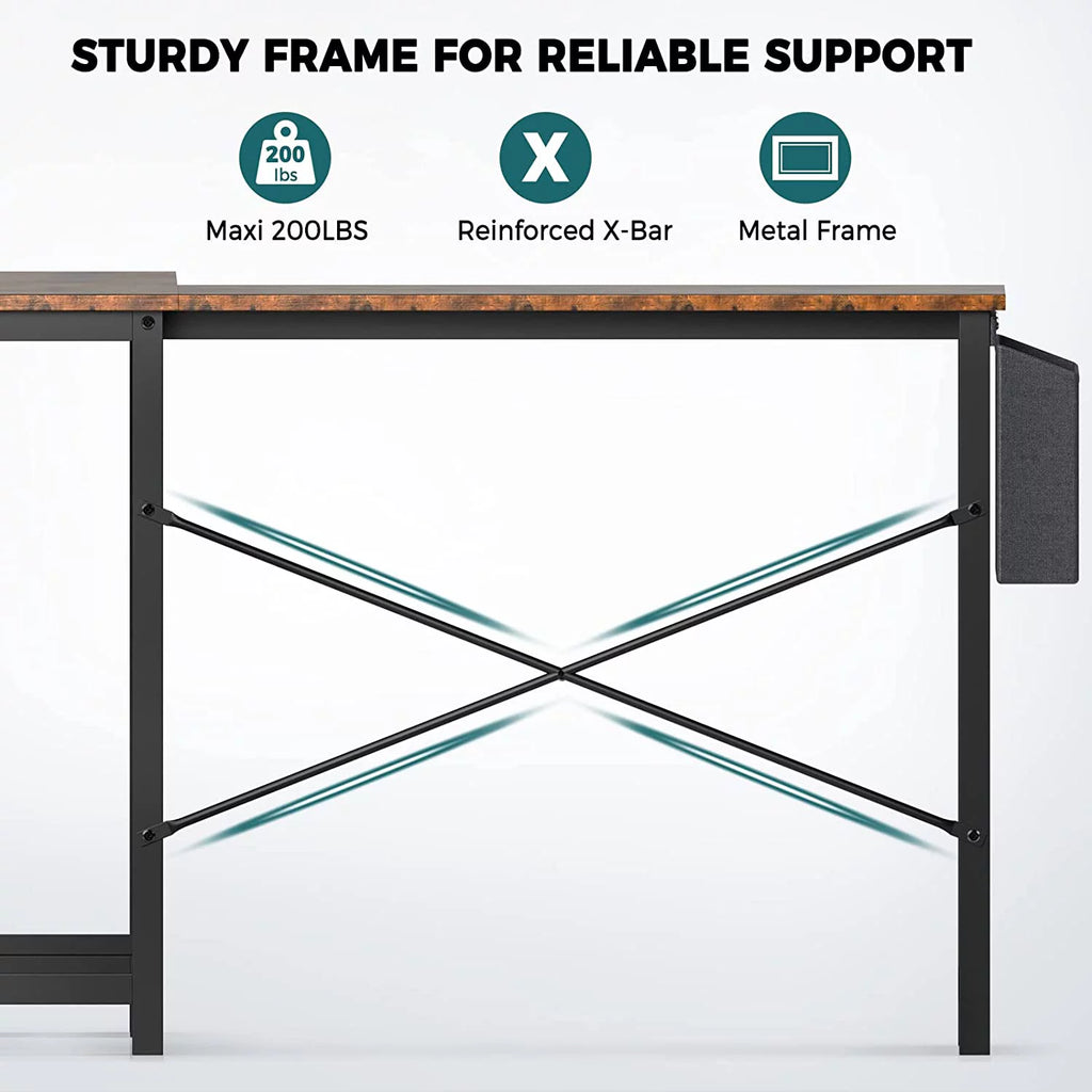 L Shaped 49 Inch Computer Desk with Storage Bag CPU Stand Rustic Brown B4109