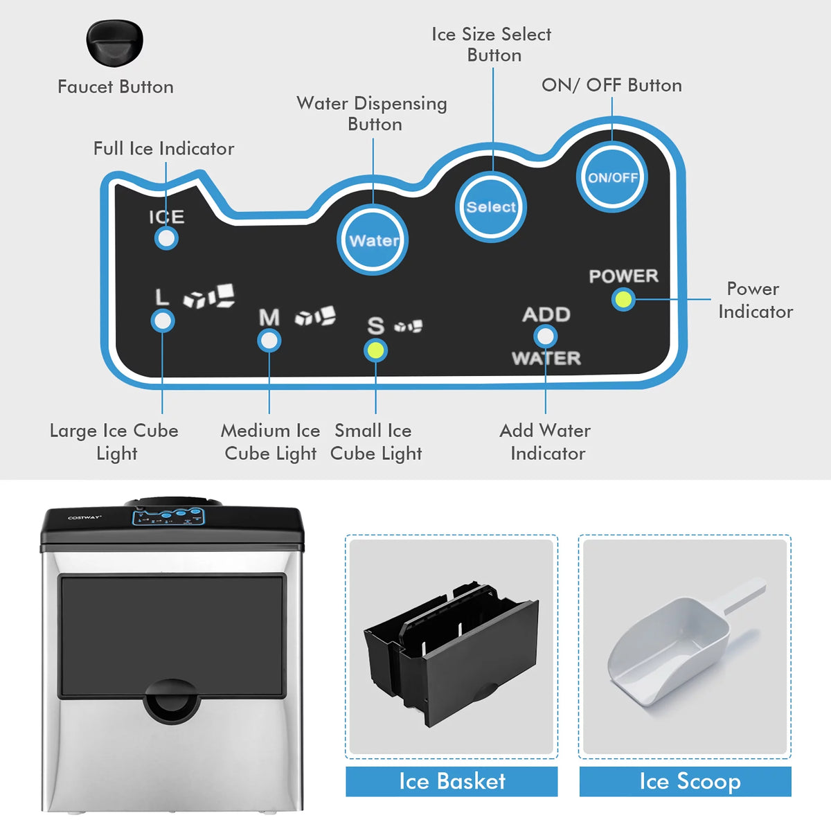 Stainless Steel Countertop Ice Maker Water Dispenser F90532