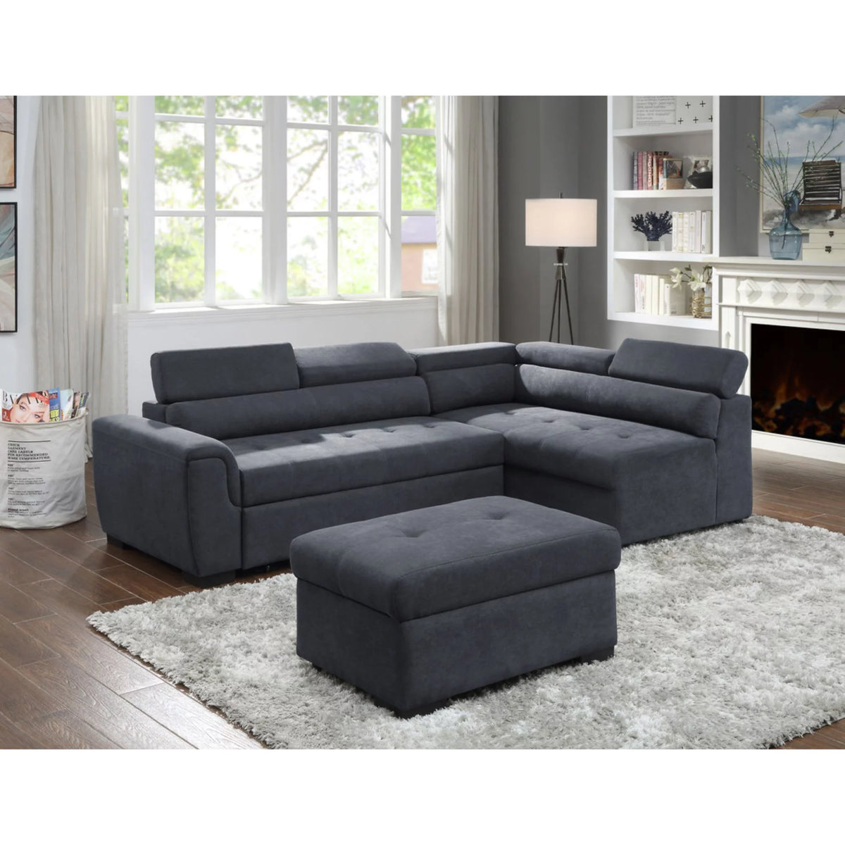 Gray Fabric Sleeper Sofa and Storage Ottoman L89094