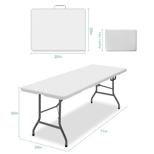 White 4 ft Portable Folding Table with Carrying Handle O256465
