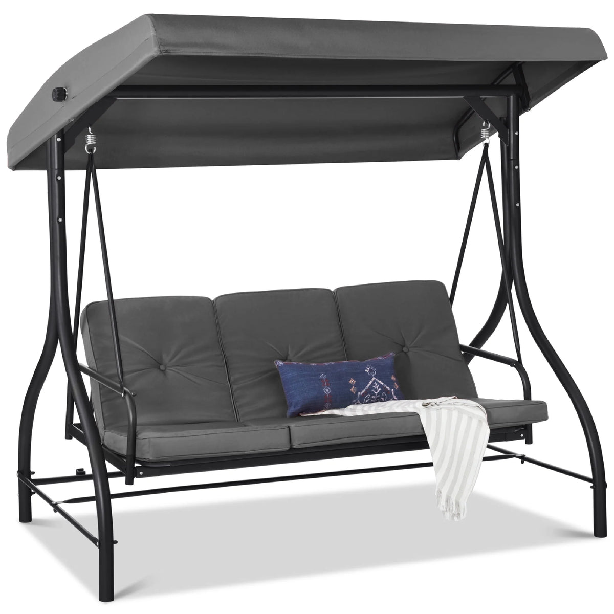 3-Seat Outdoor Converting Canopy Swing Glider Hammock with Removable Cushions A9431