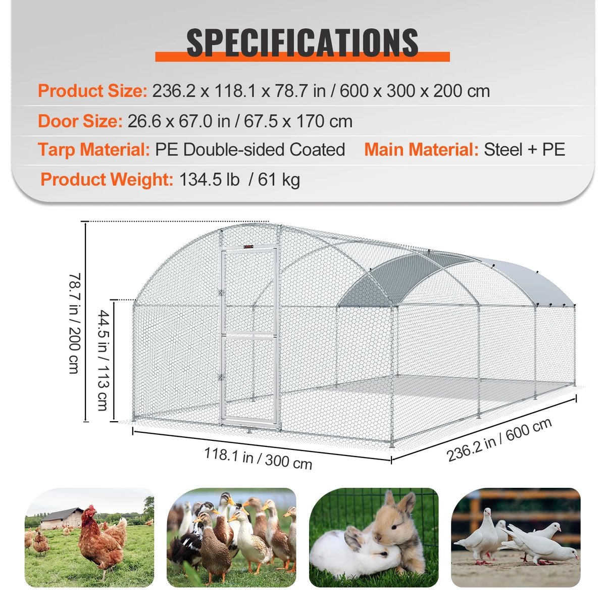 Large Metal Chicken Coop 19.7x9.8x6.6 ft V297