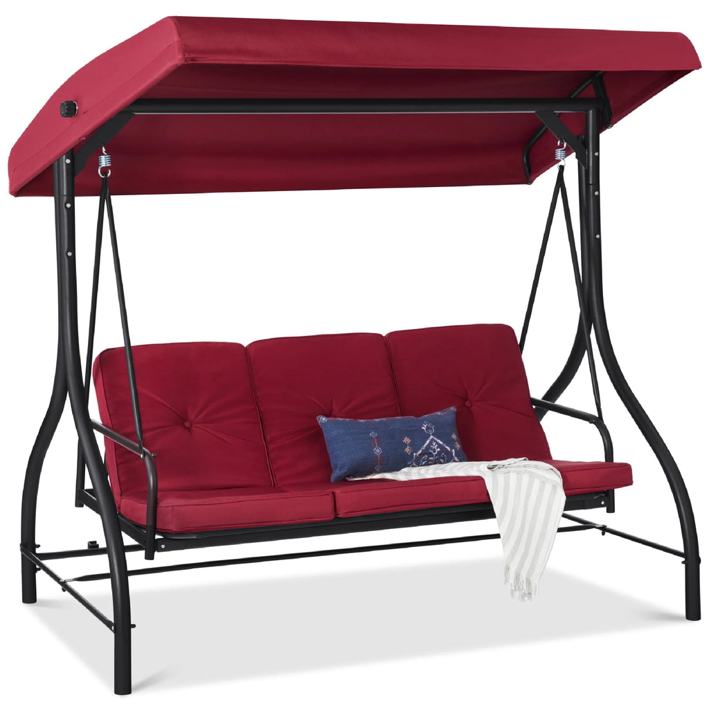3-Seat Outdoor Converting Canopy Swing Glider Hammock with Removable Cushions A9431