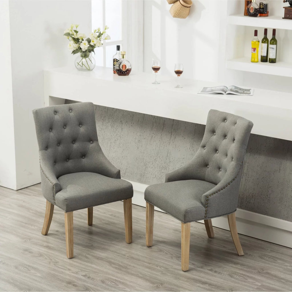 Tan Button Tufted Solid Wood Wingback Chairs Set of 2 E32048