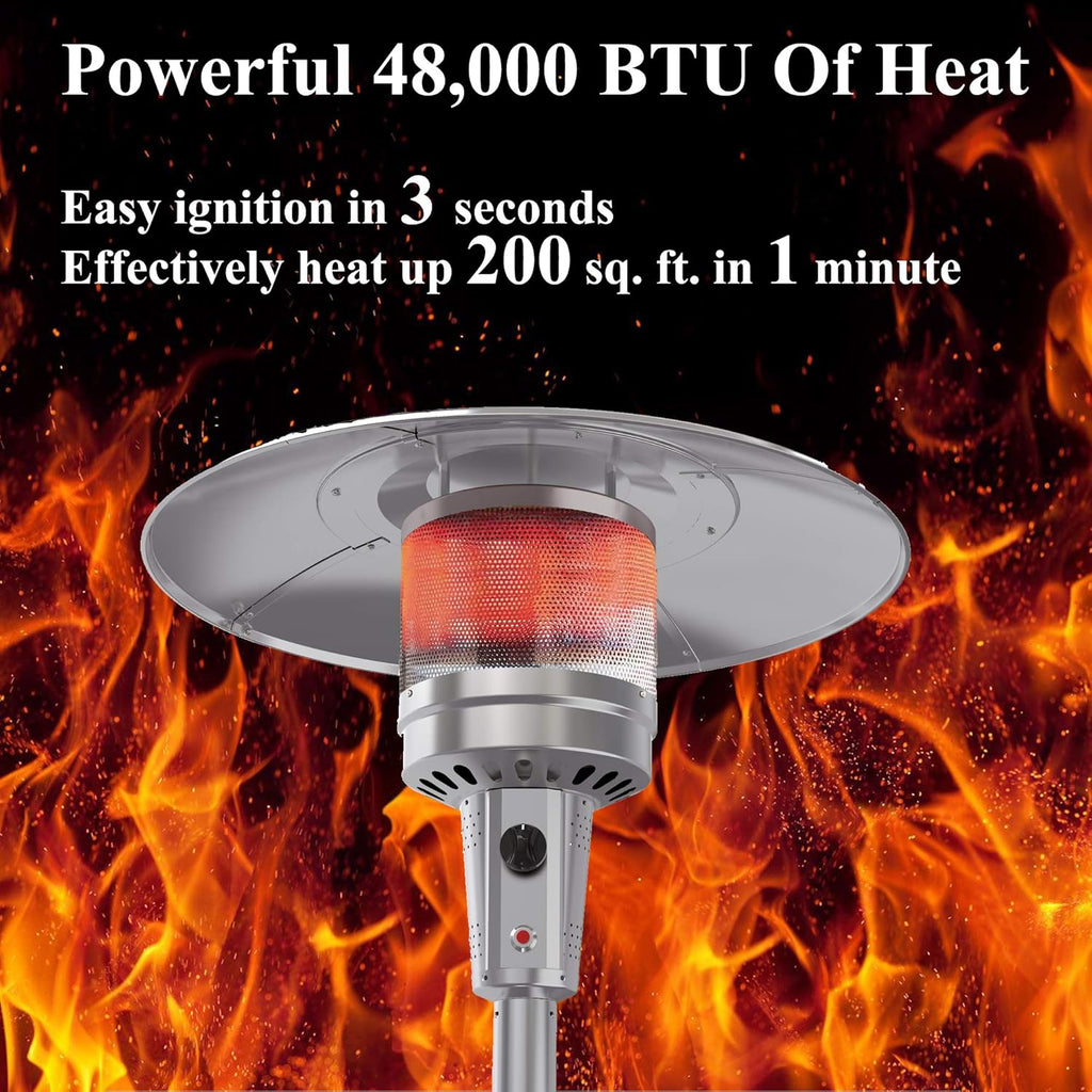 Gas Patio Heater with Wheels and Cover, 48,000 BTU Portable Propane Heater E433