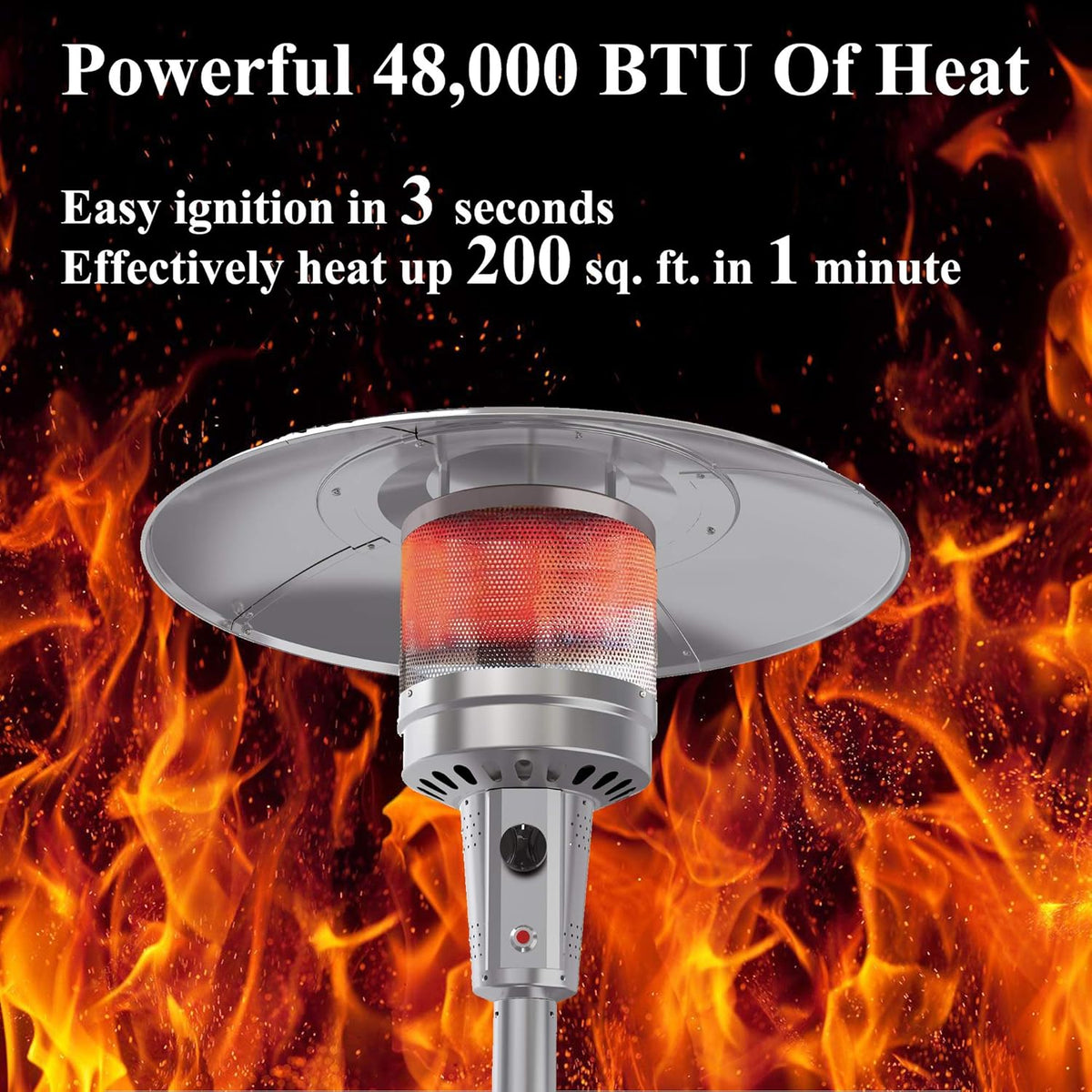 Gas Patio Heater with Wheels and Cover, 48,000 BTU Portable Propane Heater E433
