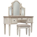 3 Piece White and Brown Bedroom Vanity Set J896026