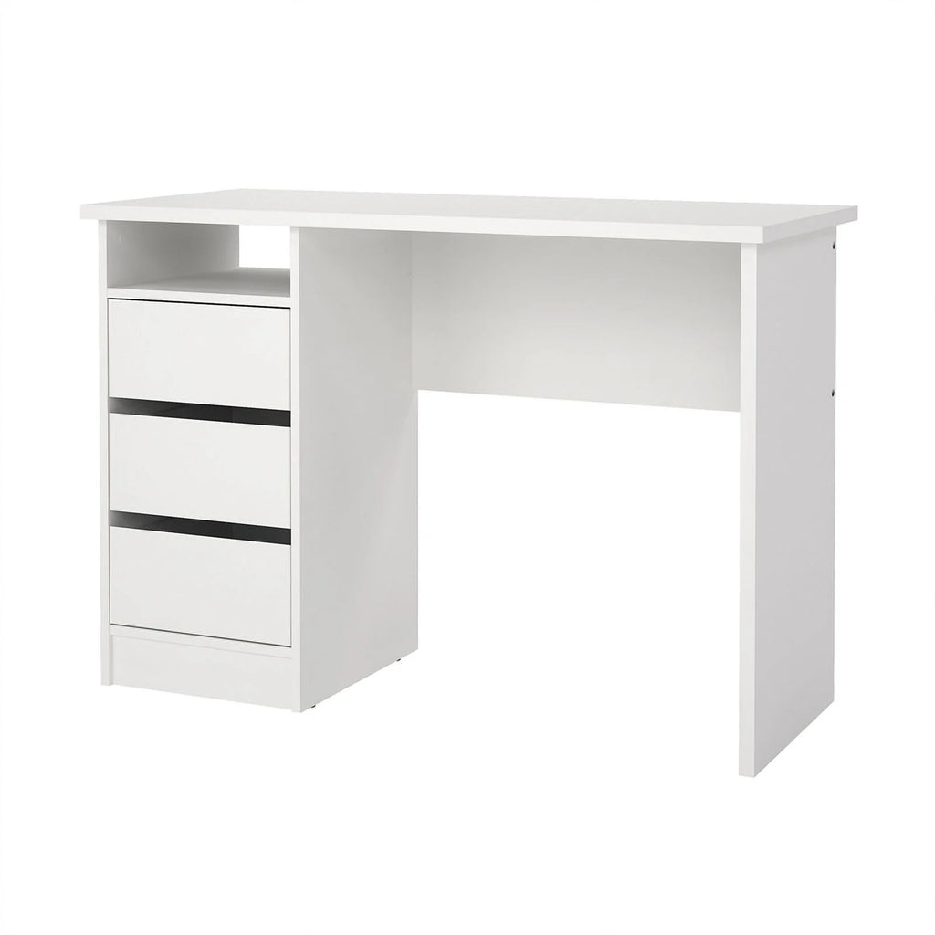 White Writing Desk with 3 Storage Drawers and Open Shelf I820667