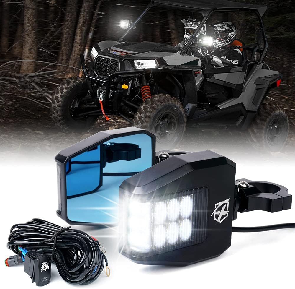 Aluminium UTV Side Rear View Mirrors with LED Spot Light T334