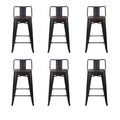 Black 24 inch Low Back Metal Barstool with Dark Wood Seat, Set of 6 K87271