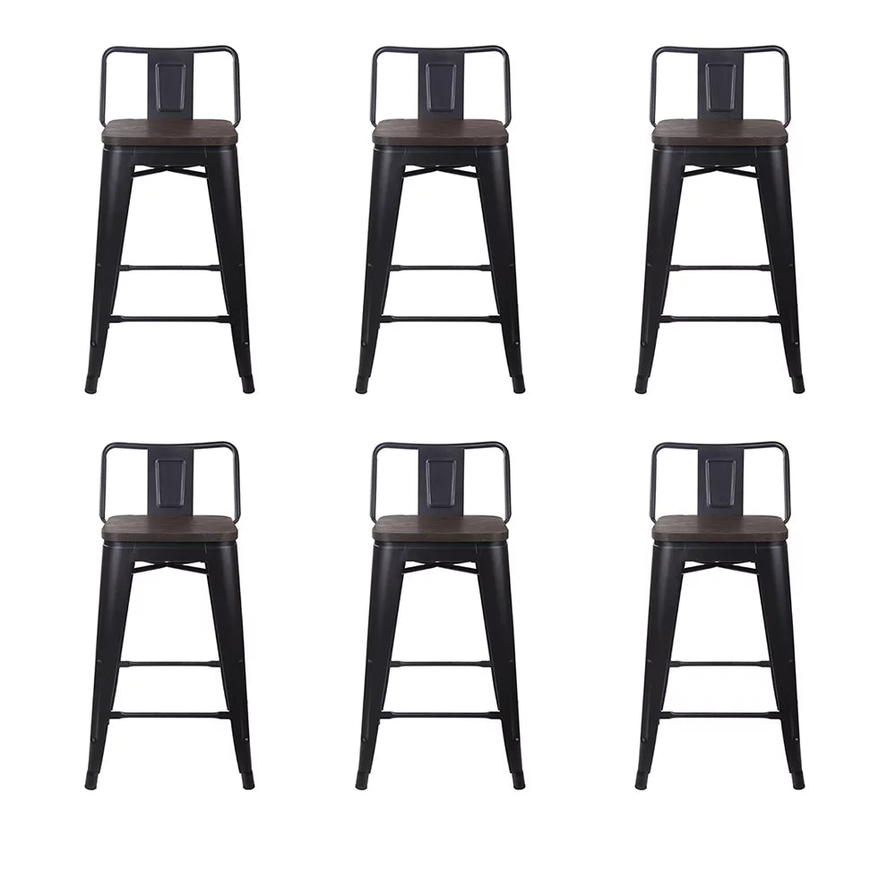 Black 24 inch Low Back Metal Barstool with Dark Wood Seat, Set of 6 K87271