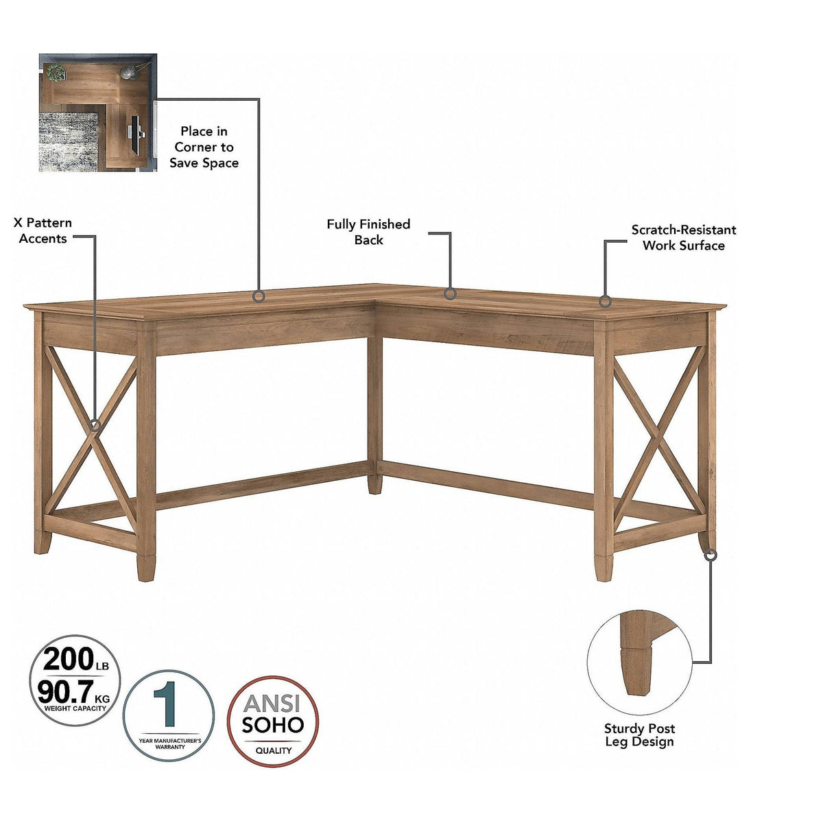 L Shaped Desk with 2 Drawer File Cabinet X2212