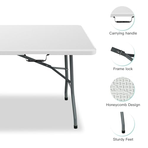 White 4 ft Portable Folding Table with Carrying Handle O256465
