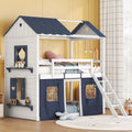 Twin Over Twin Wood House Bunk Bed with Tent X165612