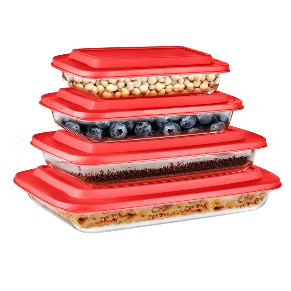 Rectangular Glass Bakeware Set 4 Sets Red X796