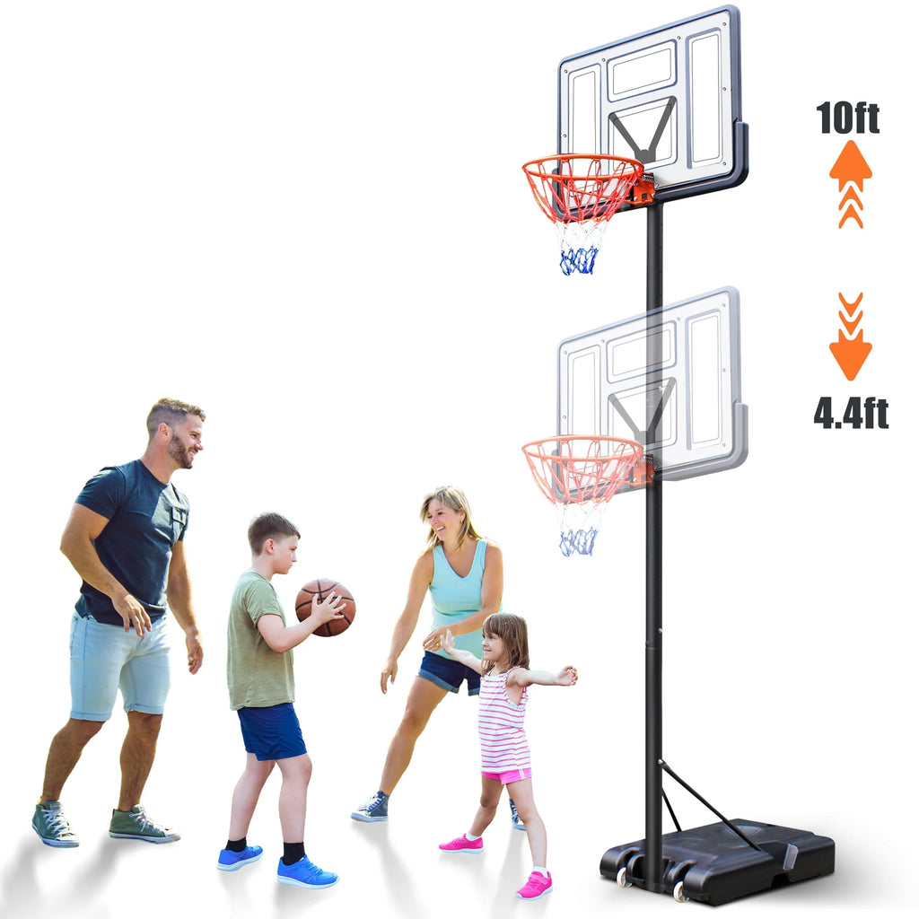 44 Basketball Hoop, 4.4-10ft Height Adjustable Portable Basketball Goal System with Shatterproof PVC Backboard and 18 Rim E835